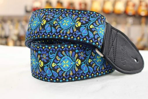 Empire Guitars Souldier Hendrix Blue Guitar Strap With Black Leather Ends *Free Shipping In The USA*