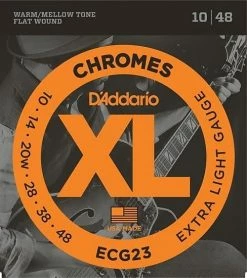 Empire Guitars Accessories D'Addario ECG23 XL Chromes Flatwound Electric Guitar Strings, Extra Light Gauge