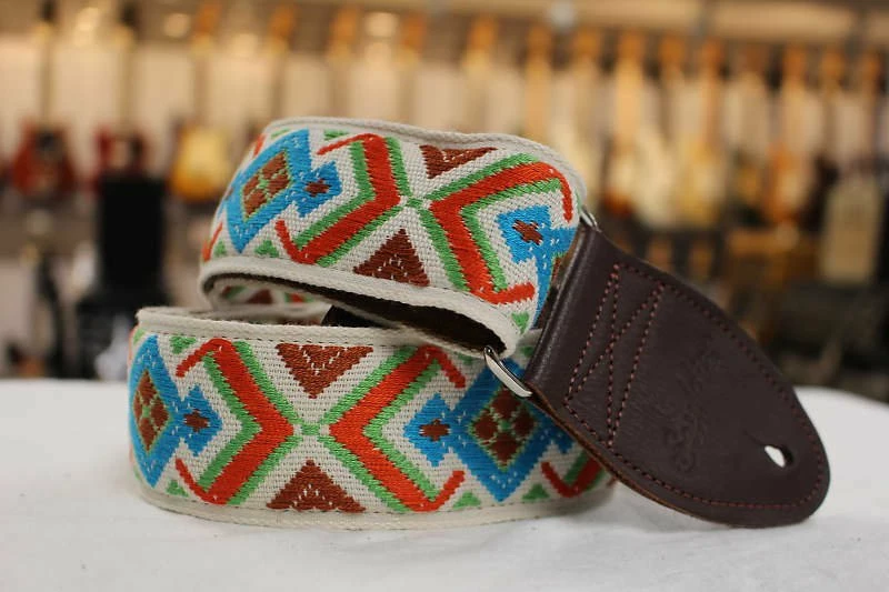 Best Pirce ๐ Empire Guitars Accessories Souldier Strap Diamante 2" OR/GR/TQ/BR On WH With Brown Leather Ends *Free Shipping In The USA* ๐ 1 Empire Guitars Accessories Souldier Strap Diamante 2" OR/GR/TQ/BR On WH With Brown Leather Ends *Free Shipping In The USA*