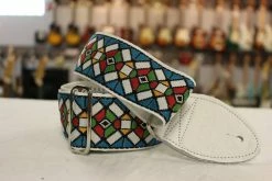 Empire Guitars Souldier Guitar Strap Stained Glass Blue W/ White Leather Ends *Free Shipping In The USA* Accessories