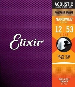 Empire Guitars Elixir 16052 Nanoweb Phosphor Bronze Acoustic Guitar Strings - Light (12-53)