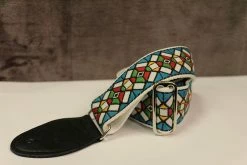 Souldier Stained Glass Blue Guitar Strap With Black Leather Ends *Free Shipping In The USA*