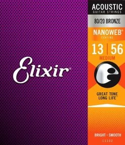Empire Guitars Accessories Elixir Strings Acoustic Guitar Strings, 6-String, Medium Nanoweb Coating 11102 (.013 - .056)