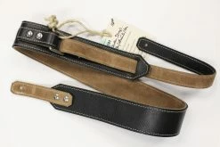Awlgoods Handcrafted Leather Guitar Strap Black/Tan With Off-White Stitching Accessories