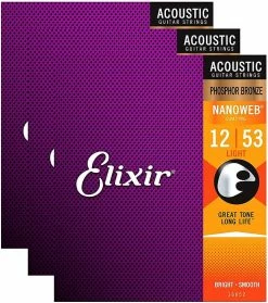 Empire Guitars Accessories Elixir 16052 Nanoweb Phosphor Bronze Strings- Light (12-53)- 3 Packs *Free Shipping In The USA*