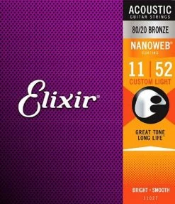 Empire Guitars Elixir 11027 Nanoweb 80/20 Bronze Acoustic Guitar Strings - Custom Light (11-52) Accessories