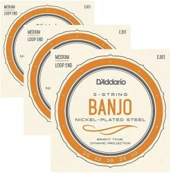 Empire Guitars D'Addario EJ61 5-String Nickel Medium Banjo Strings-3 Packs *Free Shipping In The USA* Accessories