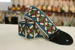 Empire Guitars Souldier Guitar Strap Vintage Stained Glass Blue W/ Black Leather Ends *Free Shipping In The USA*