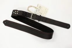 Awlgoods Handcrafted Leather Guitar Strap Black With Red Stitching Accessories