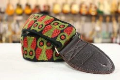 Empire Guitars Souldier Owls Olive Guitar Strap With Dark Brown Leather Ends *Free Shipping In The USA*