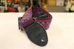 Empire Guitars Souldier Guitar Strap Fillmore TQ RD On NV Back With Blue Leather Ends*Free Shipping In The USA*