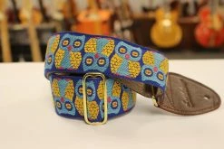 Empire Guitars Accessories Souldier Guitar Strap Owls Blue/Gold W/ Brown Leather Ends *Free Shipping In The USA