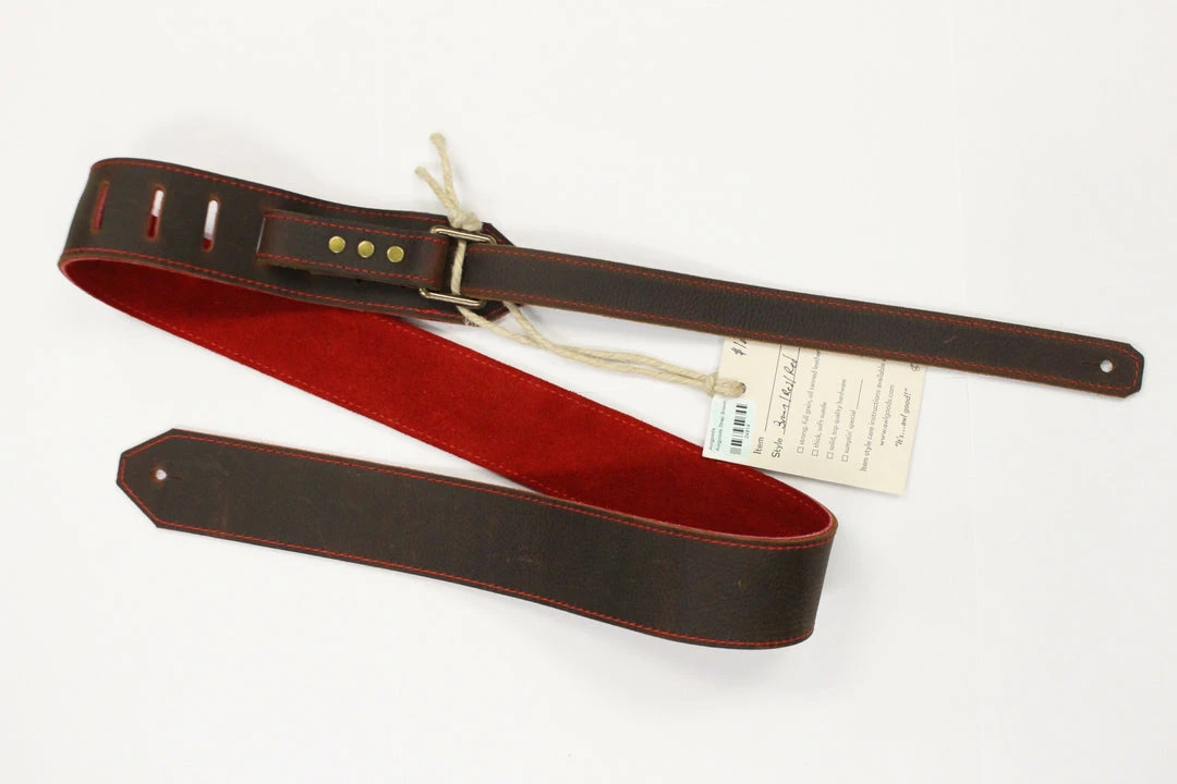 Best Sale ⌛ Accessories Awlgoods Handcrafted Leather Guitar Strap Dark Brown/Red With Red Stitching 🎁 1 Accessories Awlgoods Handcrafted Leather Guitar Strap Dark Brown/Red With Red Stitching
