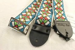 Empire Guitars Souldier Guitar Strap Vintage Stained Glass Blue W/ Black Leather Ends *Free Shipping In The USA*