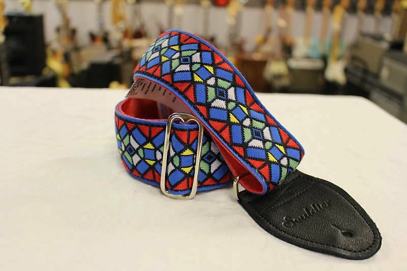 Flash Sale 😉 Empire Guitars Souldier Guitar Strap Stained Glass Royal Red/Blue W/ Black Leather Ends *Free Shipping In The USA* 🥰 1 Empire Guitars Souldier Guitar Strap Stained Glass Royal Red/Blue W/ Black Leather Ends *Free Shipping In The USA*