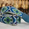Empire Guitars Accessories Souldier Strap Diamante White/Green/Blue With Turquoise Leather Ends *Free Shipping In The USA*
