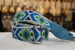 Empire Guitars Accessories Souldier Strap Diamante White/Green/Blue With Turquoise Leather Ends *Free Shipping In The USA*
