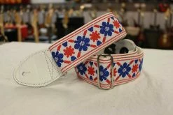 Empire Guitars Accessories Souldier Guitar Strap Tulip Cream Clapton Blue/Red W/ White Leather Ends *Free Shipping In The USA*