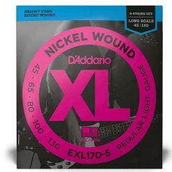 Empire Guitars D'Addario EXL170-5 Nickel Wound Long Scale Bass Guitar Strings, Light Gauge